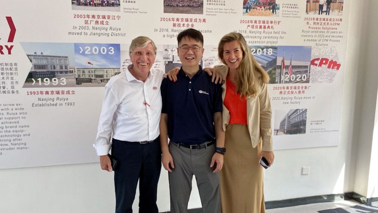 Market Segment Sustainable Products Director Anton Fuerst, Sales Manager Jie Jiang and Global Director of Sales Operations Evelien Lintermans.